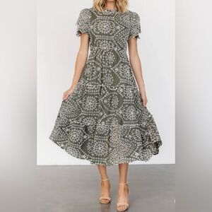 Baltic Born Mirabel Eyelet Midi Dress Olive Green